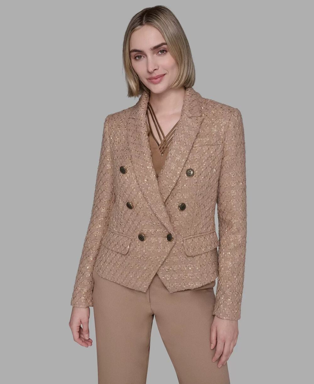KARL LAGERFELD PARIS Women's Lapel Collar One-Button Cropped Jacket Size 10 3842